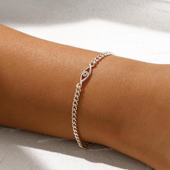 🆕 Mideeo Heart Pearl Bracelets Women Silver Evil Eye Diamond Cuban Jewelry Gift - Picture 5 of 7